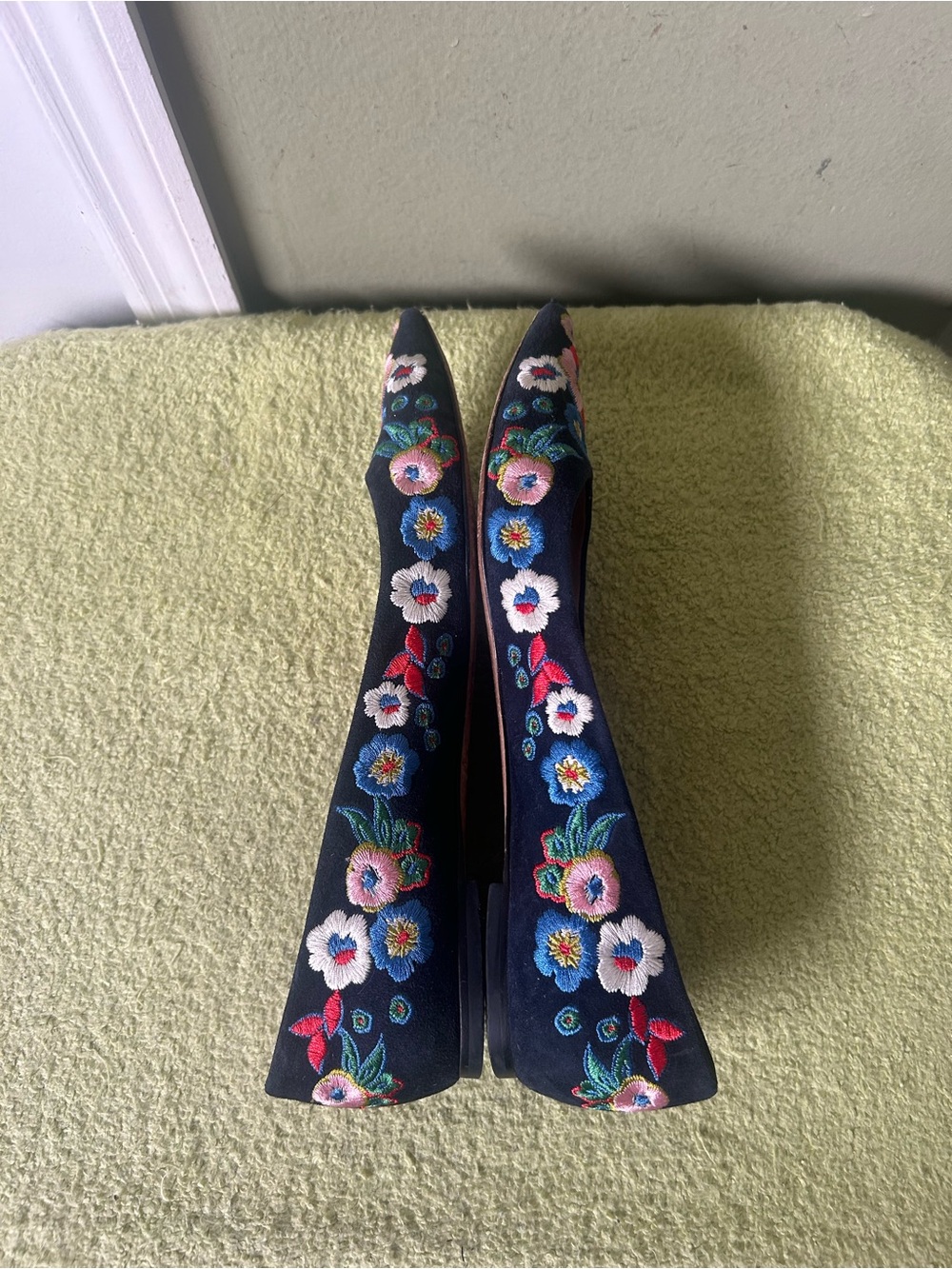 Tory Burch Rosemont Navy Floral Embroidered Pointed Toe Flats - Picture 9 of 15